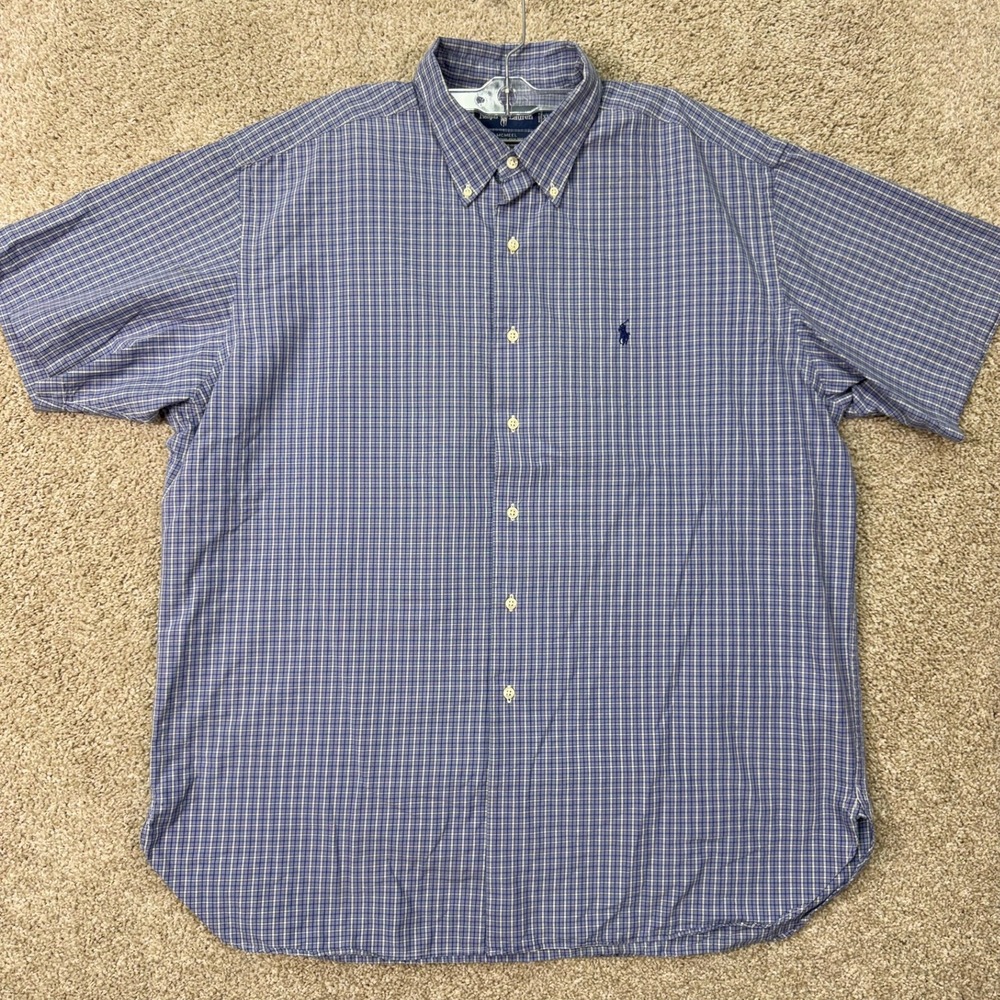 Ralph Lauren Shirt Mens XL McMeel Blue White Check Button Down EUC
